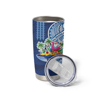 Hawaiian Mele Kalikimaka Tumbler Cup Funny Santa on Whale Island with Kakau Tattoos - Polynesian Pride