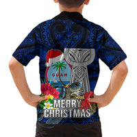 Guam Christmas Family Matching Puletasi Dress and Hawaiian Shirt Santa Gift Latte Stone and Sea Turle Mix Hibiscus Chamorro Blue Style LT03
