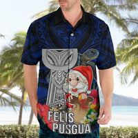 Guam Christmas Hawaiian Shirt Santa Gift Latte Stone and Sea Turle Mix Hibiscus Chamorro Blue Style LT03