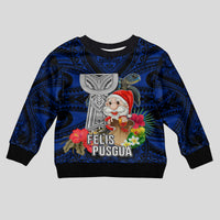 Guam Christmas Kid Ugly Christmas Sweater Santa Gift Latte Stone and Sea Turle Mix Hibiscus Chamorro Blue Style LT03