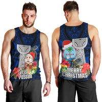 Guam Christmas Men Tank Top Santa Gift Latte Stone and Sea Turle Mix Hibiscus Chamorro Blue Style LT03