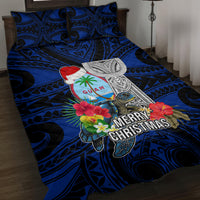 Guam Christmas Quilt Bed Set Santa Gift Latte Stone and Sea Turle Mix Hibiscus Chamorro Blue Style LT03