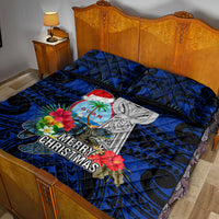 Guam Christmas Quilt Bed Set Santa Gift Latte Stone and Sea Turle Mix Hibiscus Chamorro Blue Style LT03