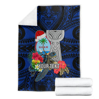 Custom Guam Christmas Blanket Santa Gift Latte Stone and Sea Turle Mix Hibiscus Chamorro Blue Style LT03