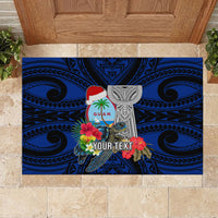 Custom Guam Christmas Rubber Doormat Santa Gift Latte Stone and Sea Turle Mix Hibiscus Chamorro Blue Style LT03
