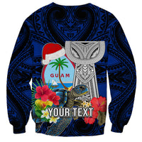 Custom Guam Christmas Sweatshirt Santa Gift Latte Stone and Sea Turle Mix Hibiscus Chamorro Blue Style LT03