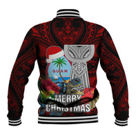 Guam Christmas Baseball Jacket Santa Gift Latte Stone and Sea Turle Mix Hibiscus Chamorro Red Style LT03