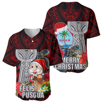 Guam Christmas Baseball Jersey Santa Gift Latte Stone and Sea Turle Mix Hibiscus Chamorro Red Style LT03