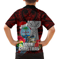 Guam Christmas Family Matching Summer Maxi Dress and Hawaiian Shirt Santa Gift Latte Stone and Sea Turle Mix Hibiscus Chamorro Red Style LT03 - Polynesian Pride