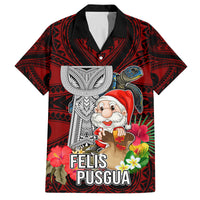 Guam Christmas Family Matching Summer Maxi Dress and Hawaiian Shirt Santa Gift Latte Stone and Sea Turle Mix Hibiscus Chamorro Red Style LT03 Dad's Shirt - Short Sleeve Red - Polynesian Pride