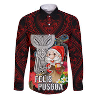 Guam Christmas Family Matching Summer Maxi Dress and Hawaiian Shirt Santa Gift Latte Stone and Sea Turle Mix Hibiscus Chamorro Red Style LT03 Dad's Shirt - Long Sleeve Red - Polynesian Pride
