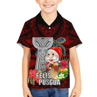 Guam Christmas Family Matching Summer Maxi Dress and Hawaiian Shirt Santa Gift Latte Stone and Sea Turle Mix Hibiscus Chamorro Red Style LT03 Son's Shirt Red - Polynesian Pride