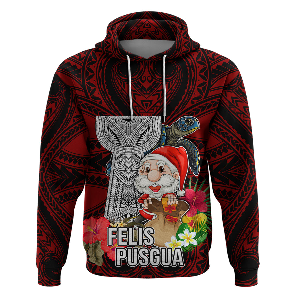 Guam Christmas Hoodie Santa Gift Latte Stone and Sea Turle Mix Hibiscus Chamorro Red Style LT03