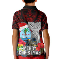 Guam Christmas Kid Polo Shirt Santa Gift Latte Stone and Sea Turle Mix Hibiscus Chamorro Red Style LT03