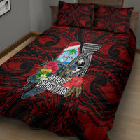 Guam Christmas Quilt Bed Set Santa Gift Latte Stone and Sea Turle Mix Hibiscus Chamorro Red Style LT03