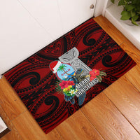 Guam Christmas Rubber Doormat Santa Gift Latte Stone and Sea Turle Mix Hibiscus Chamorro Red Style LT03