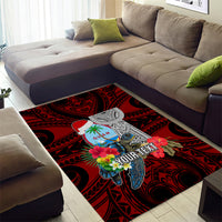 Custom Guam Christmas Area Rug Santa Gift Latte Stone and Sea Turle Mix Hibiscus Chamorro Red Style LT03