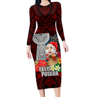 Custom Guam Christmas Family Matching Long Sleeve Bodycon Dress and Hawaiian Shirt Santa Gift Latte Stone and Sea Turle Mix Hibiscus Chamorro Red Style LT03