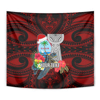 Custom Guam Christmas Tapestry Santa Gift Latte Stone and Sea Turle Mix Hibiscus Chamorro Red Style LT03
