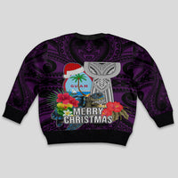 Guam Christmas Kid Ugly Christmas Sweater Santa Gift Latte Stone and Sea Turle Mix Hibiscus Chamorro Pink Style LT03