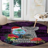 Guam Christmas Round Carpet Santa Gift Latte Stone and Sea Turle Mix Hibiscus Chamorro Pink Style LT03