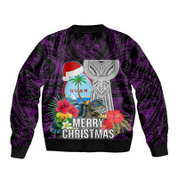Guam Christmas Sleeve Zip Bomber Jacket Santa Gift Latte Stone and Sea Turle Mix Hibiscus Chamorro Pink Style LT03