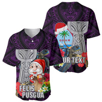 Custom Guam Christmas Baseball Jersey Santa Gift Latte Stone and Sea Turle Mix Hibiscus Chamorro Pink Style LT03