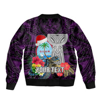 Custom Guam Christmas Bomber Jacket Santa Gift Latte Stone and Sea Turle Mix Hibiscus Chamorro Pink Style LT03