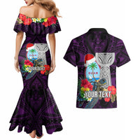 Custom Guam Christmas Couples Matching Mermaid Dress and Hawaiian Shirt Santa Gift Latte Stone and Sea Turle Mix Hibiscus Chamorro Pink Style LT03 - Polynesian Pride