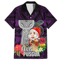 Custom Guam Christmas Family Matching Summer Maxi Dress and Hawaiian Shirt Santa Gift Latte Stone and Sea Turle Mix Hibiscus Chamorro Pink Style LT03 Dad's Shirt - Short Sleeve Pink - Polynesian Pride