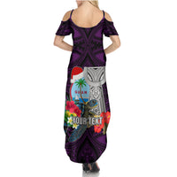 Custom Guam Christmas Family Matching Summer Maxi Dress and Hawaiian Shirt Santa Gift Latte Stone and Sea Turle Mix Hibiscus Chamorro Pink Style LT03 - Polynesian Pride
