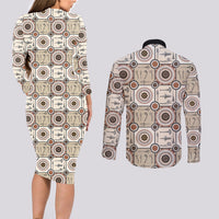 Tukenny Pattern Fijian War Clubs Couples Matching Long Sleeve Bodycon Dress and Long Sleeve Button Shirt LT03 - Polynesian Pride