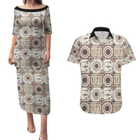 Tukenny Pattern Fijian War Clubs Couples Matching Puletasi and Hawaiian Shirt LT03 Beige - Polynesian Pride
