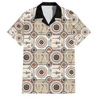 Tukenny Pattern Fijian War Clubs Family Matching Puletasi and Hawaiian Shirt LT03 Dad's Shirt - Short Sleeve Beige - Polynesian Pride