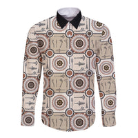 Tukenny Pattern Fijian War Clubs Long Sleeve Button Shirt LT03 Unisex Beige - Polynesian Pride