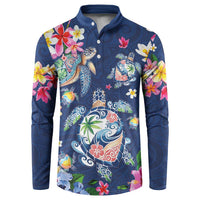 Hawaiian Turtles and Tropical Plants Button Sweatshirt Blue Watercolor
