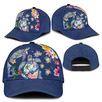 Hawaiian Turtles and Tropical Plants Classic Cap Blue Watercolor