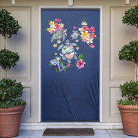 Hawaiian Turtles and Tropical Plants Door Cover Blue Watercolor