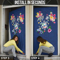 Hawaiian Turtles and Tropical Plants Door Cover Blue Watercolor