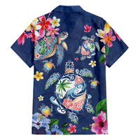 Hawaiian Turtles and Tropical Plants Family Matching Tank Maxi Dress and Hawaiian Shirt Blue Watercolor LT03 - Polynesian Pride