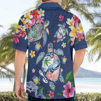 Hawaiian Turtles and Tropical Plants Hawaiian Shirt Blue Watercolor
