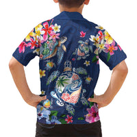 Hawaiian Turtles and Tropical Plants Hawaiian Shirt Blue Watercolor