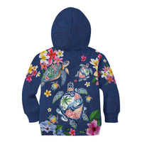 Hawaiian Turtles and Tropical Plants Kid Hoodie Blue Watercolor LT03 - Polynesian Pride
