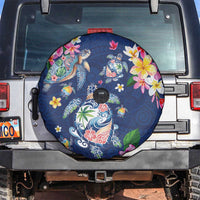 Hawaiian Turtles and Tropical Plants Spare Tire Cover Blue Watercolor LT03 Blue - Polynesian Pride