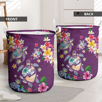 Hawaiian Turtles and Tropical Plants Laundry Basket Purple Watercolor