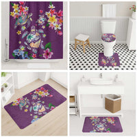 Hawaiian Turtles and Tropical Plants Bathroom Set Purple Watercolor
