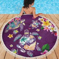 Hawaiian Turtles and Tropical Plants Beach Blanket Purple Watercolor