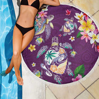Hawaiian Turtles and Tropical Plants Beach Blanket Purple Watercolor