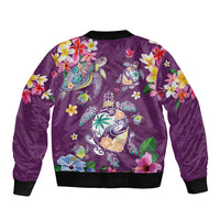 Hawaiian Turtles and Tropical Plants Bomber Jacket Purple Watercolor LT03 - Polynesian Pride