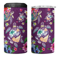 Hawaiian Turtles and Tropical Plants 4 in 1 Can Cooler Tumbler Purple Watercolor
